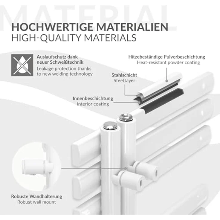 ECD Germany Iron EM Design Badheizkörper - 500 x 1600 mm - Weiß - Paneelheizkörper mit Handtuchwärmer-Funktion und klassischem Design – Bild 3