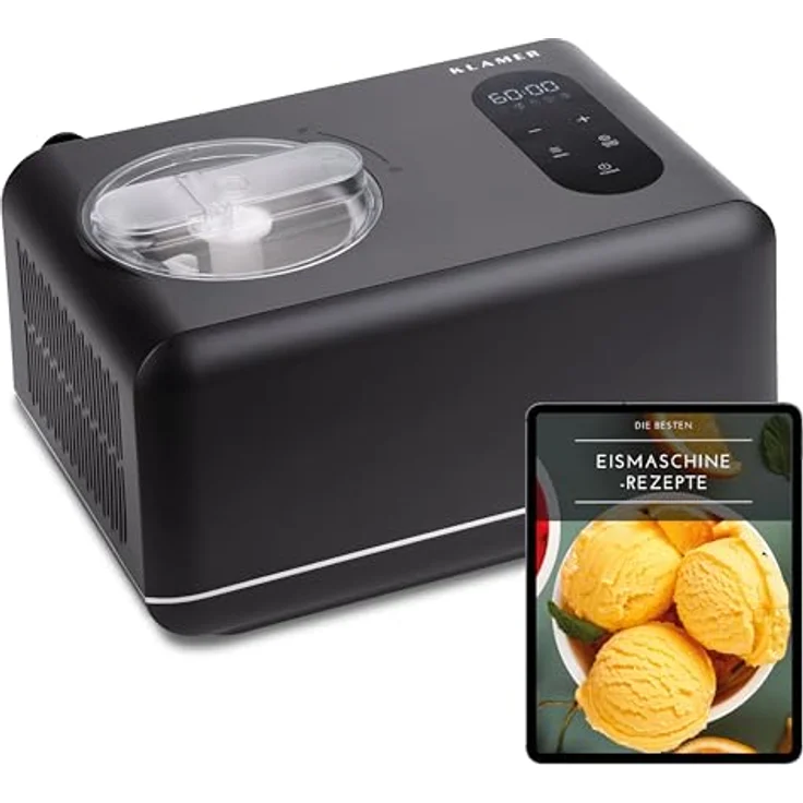 KLAMER 3-in-1 Eismaschine, Slush Maschine & Joghurtbereiter, 1,5 L, 150 W Edelstahl mit Kühl- & Heizfunktion, selbstkühlender Kompressor für Sorbet, Slush und Frozen Yoghurt – Bild 1