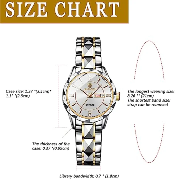 JewelryWe Damenuhr Edelstahl - Silber Analog Quarz Armbanduhr mit leuchtenden Zeigern, Datum und Kalender, 30m wasserdicht für Frauen und Mädchen – Bild 3