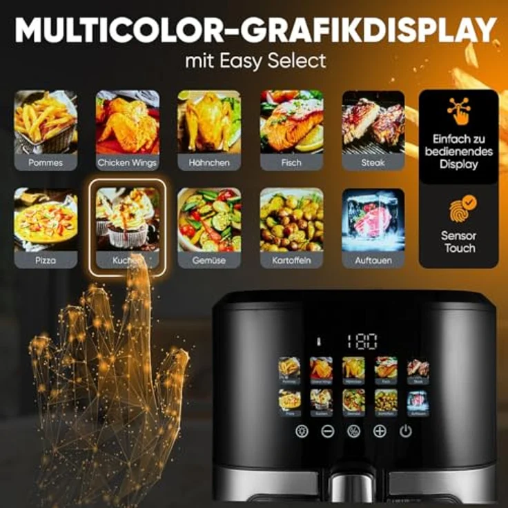 ProfiCook® Heißluftfritteuse 6,5L | Airfryer mit Color-Display | 9 Programme | 50-200°C | 1700W | XXL | PC FR 1286 H, silber – Bild 2