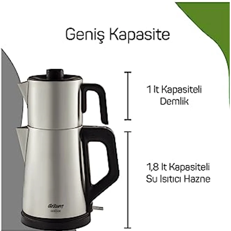 Arzum AR3129 Deminde Teekocher, Edelstahl, 1,8 L Wasserkessel, 1 L Stahlteekanne, Teefilter aus Edelstahl, Teekanne, Tee Maschine, Tea Maker, – Bild 3