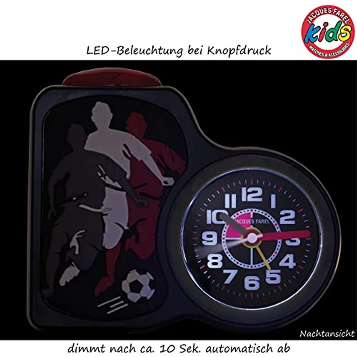 Jacques Farel ACB 716FO Kinderwecker, Quarzwecker mit 3-D-Fußballdesign, großes Zifferblatt für Kinder, Geschenkidee fürs Kinderzimmer, Schulanfang – Bild 4