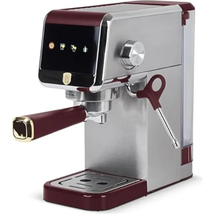 Berlinger Haus 2-in-1 Kaffeevollautomat Leonardo Collection, Automatischer und Siebträger, Digitale Steuerung, Edelstahl, bordó, mit professionellem Milchaufschäumer und Touchscreen-Display