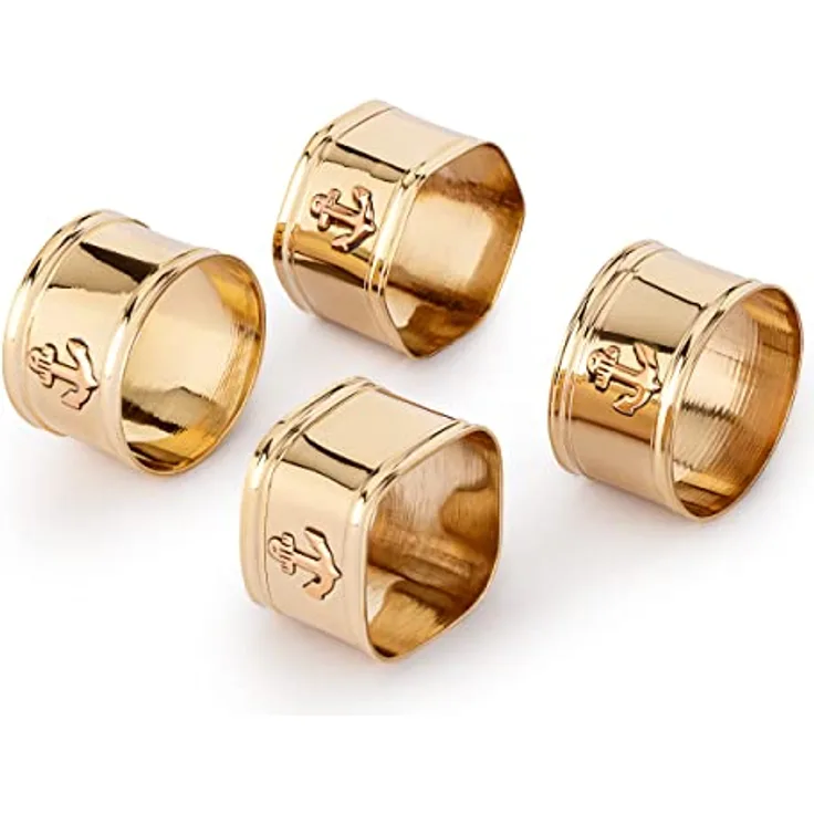 NKlaus Maritim Servietten Ringe Set aus Messing Gold 4 Verschiedene Formen Tischdeko 11752