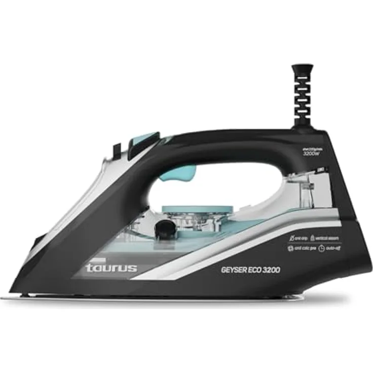 Taurus Geyser Eco 3200, Dampfbügeleisen mit 3200 W, Ultra X-Slide Sohle, 220 g/min Dampfstoß, Schnellaufheizung, Antikalk, Tropfstopp, Selbstreinigung, ECO-Funktion