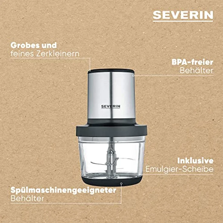 SEVERIN Universalzerkleinerer, Multizerkleinerer für grobes und feines Zerkleinern, Zerkleinerer für Crushed Ice, Käse, Nüsse und mehr, matt-schwarz/Edelstahl-gebürstet, KM 3867 – Bild 4