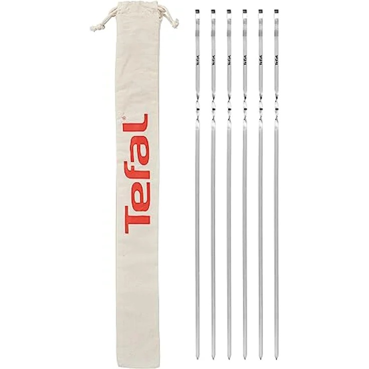 Tefal K185S7 Spieße-Set, Edelstahl, Silber, 6 wiederverwendbare Grillspieße mit Baumwollbeutel – Bild 1