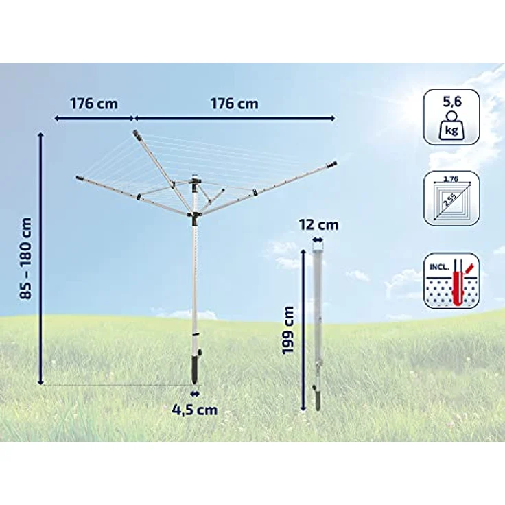 Leifheit Wäscheschirm LinoLift 500 mit Easy-Lift-System für leichtes Öffnen, 50m Leinenlänge für 5 Waschmaschinenladungen, robuste Wäschespinne inkl. Schutzhülle und Bodenhülse, wetterfeste Leinen – Bild 3