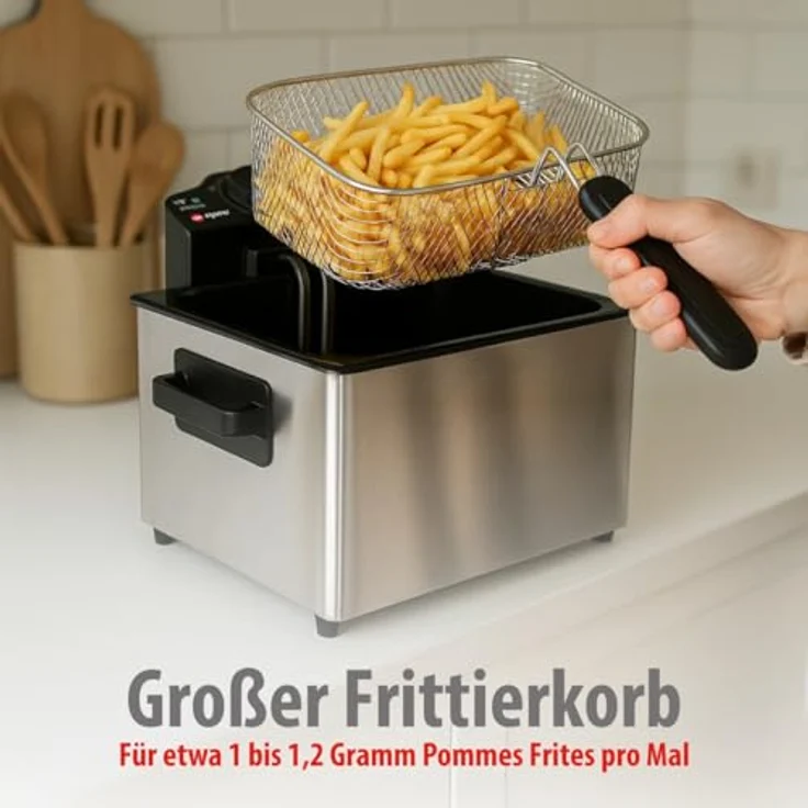 Fritteuse ALPINA, mit Fett, 2000 Watt, 5 Liter Fassungsvermögen, Edelstahl, silber, mit 3 Frittierkörben – Bild 9