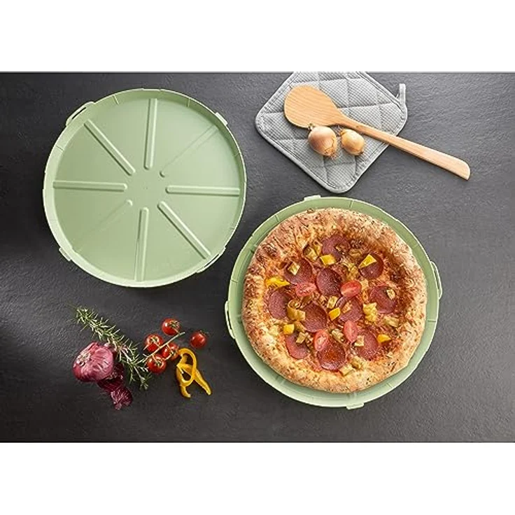 elasto Pizzabox 'ToGo', BPA-freie und wiederverwendbare Kunststoff-Aufbewahrungsbox aus recycelbarem Material, geselliges grün/transparent – Bild 2