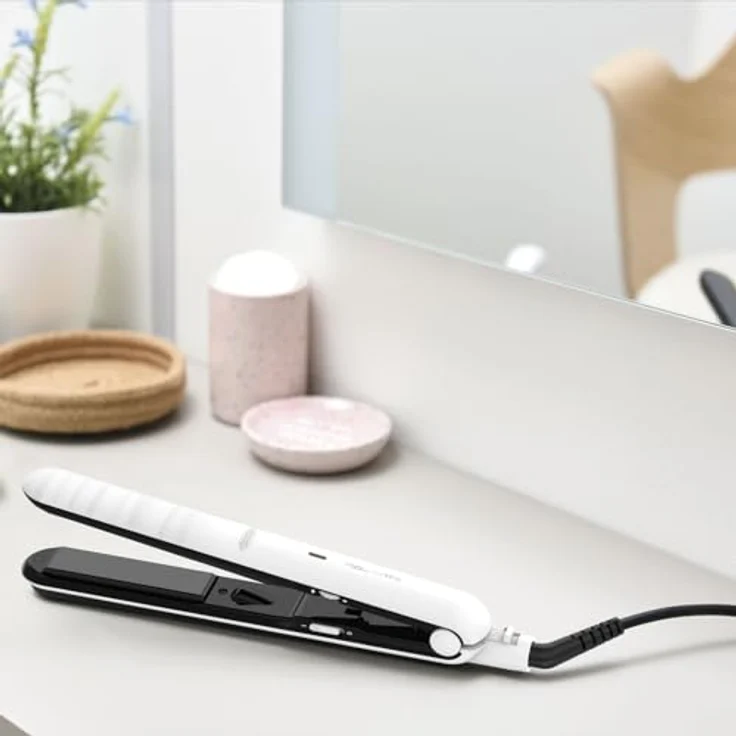 Glätteisen Rowenta SF3210F0 Optiliss, 10 Temperaturstufen, Keramikbeschichtung, Schwimmende Platten, Weiß-Schwarz – Bild 3