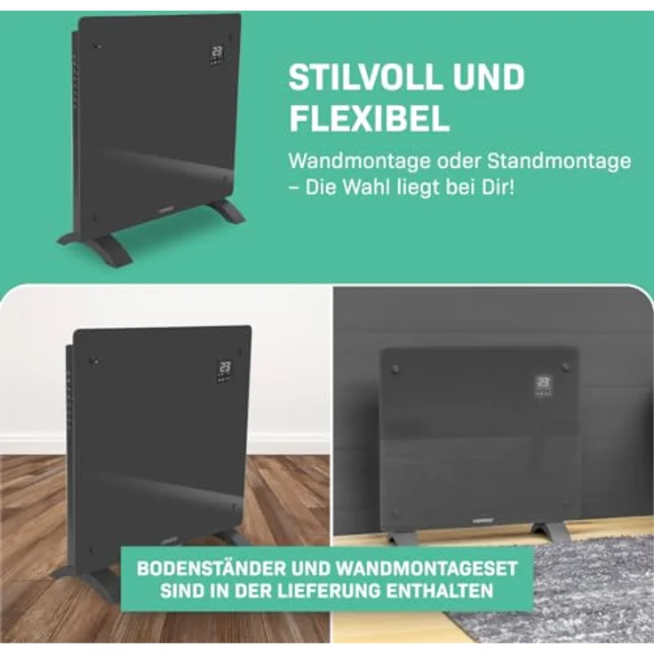 VONROC Elektroheizung, Konvektor-Heizung - Energiesparende elektrische Heizung bis 12m2 - 2 Stufen 500W & 1000W, Manuelle/App Steuerung - grau – Bild 5