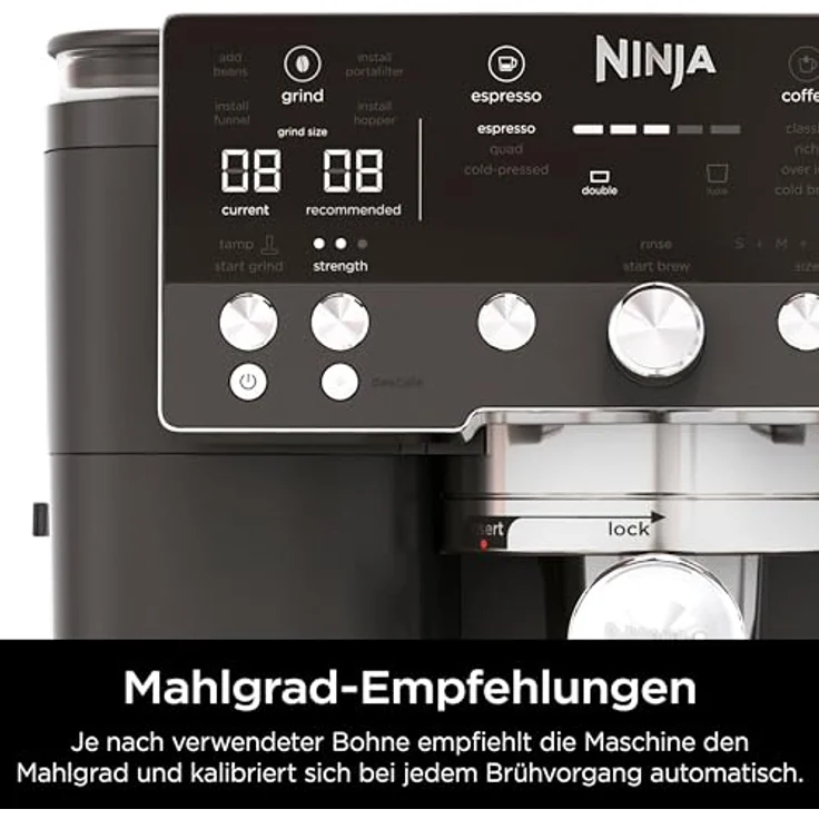 Ninja Luxe Café Premier ES601EUBK, Siebträgermaschine mit integriertem Kegelmahlwerk, Dual Froth System und automatischer Getränkeanpassung, Schwarz – Bild 5