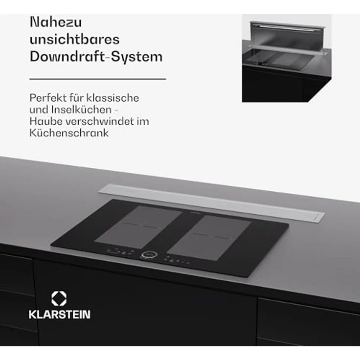 Klarstein Royal Flush Eco 90, Versenkbare Downdraft-Dunstabzugshaube mit 576m³/h Luftstrom, LED-Beleuchtung & Touch-Bedienfeld, Edelstahl – Bild 4