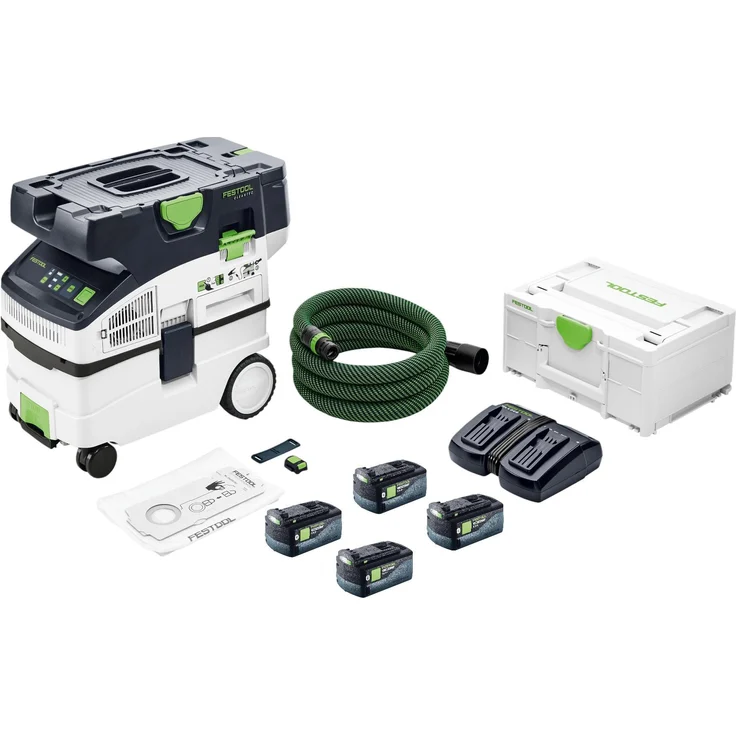 Festool CTMC MIDI I-Basic Akku Absaugmobil 36 V, inkl. 4x 5,0 Ah Akkus, Doppelladegerät, Systainer und Bluetooth-Fernbedienung
