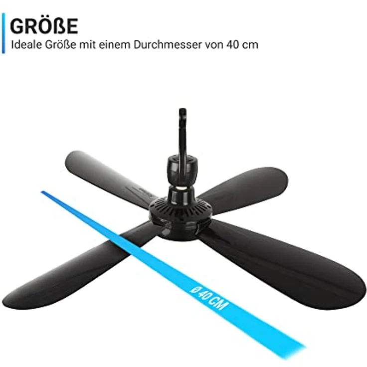 Bestlivings Mobiler Deckenventilator Schwarz, Energiesparend, 220V-240V / 5 Watt, Ø40 cm mit Aufhänger – Bild 4