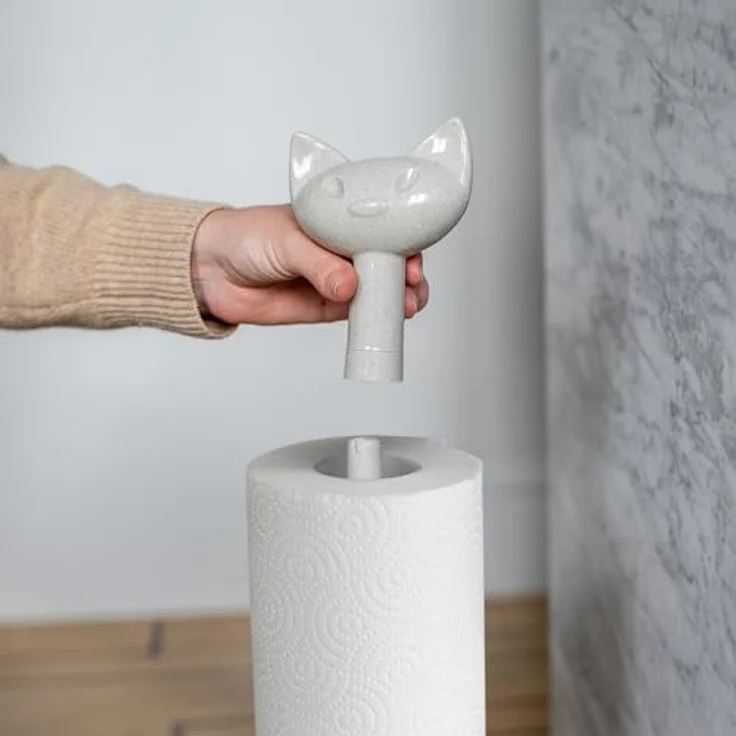 Koziol Küchenrollenhalter Miaou, Papierrollenspender, Kunststoff-Holz-Mix, Nature Ash Grey, 7225701 – Bild 4