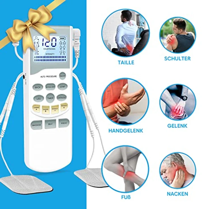 Easy@Home TENS-Gerät Schmerztherapie: 2 unabhängige Kanäle wiederaufladbares Reizstromgerät Elektrostimulationsgerät mit hintergrundbeleuchtetem LCD-Display & leistungsstarker Pulsintensität - PL-029V – Bild 2