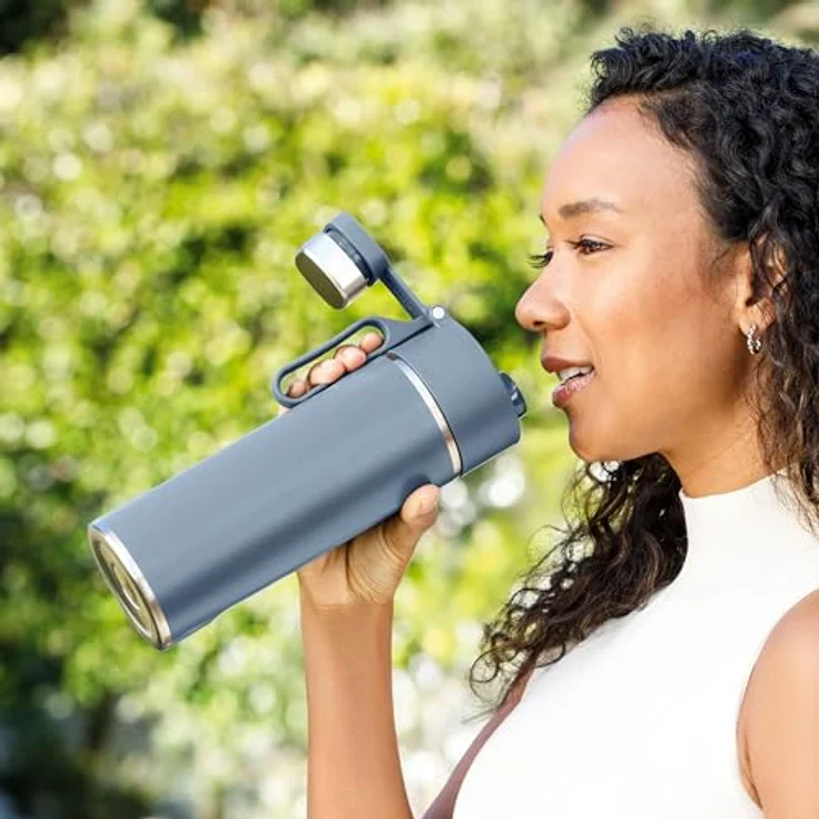 Ninja Thirsti Wasserflasche/Thermobecher to go, 700ml, für kohlensäurehaltige, heiße & kalte Getränke, dreifach isolierter Travel Mug, Edelstahlflasche, Blau – Bild 5