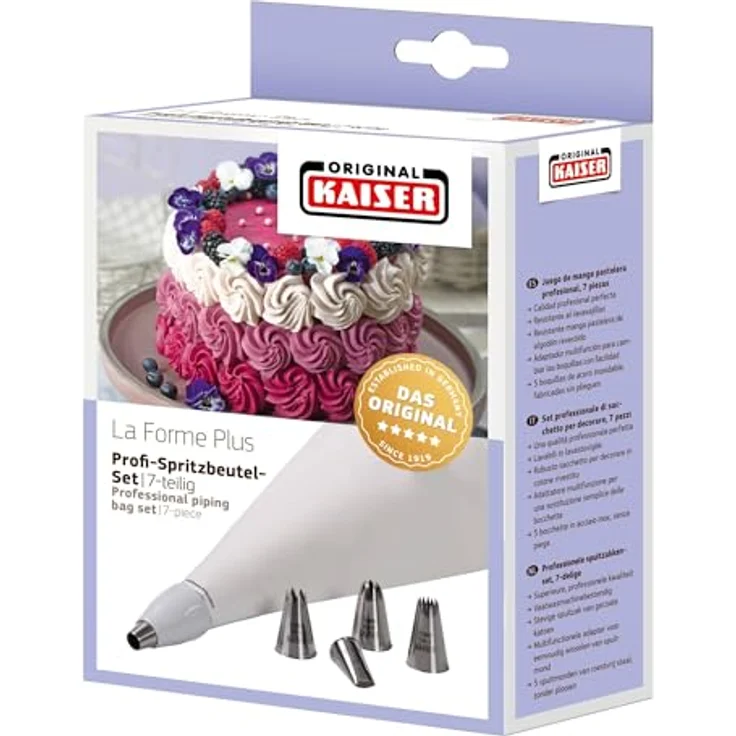 Kaiser Spritzbeutel Set 7-teilig, wiederverwendbarer Spritzbeutel groß mit Tüllen, Adapter, 5 Spritztüllen, kochfest, Schneidehilfslinie – Bild 12