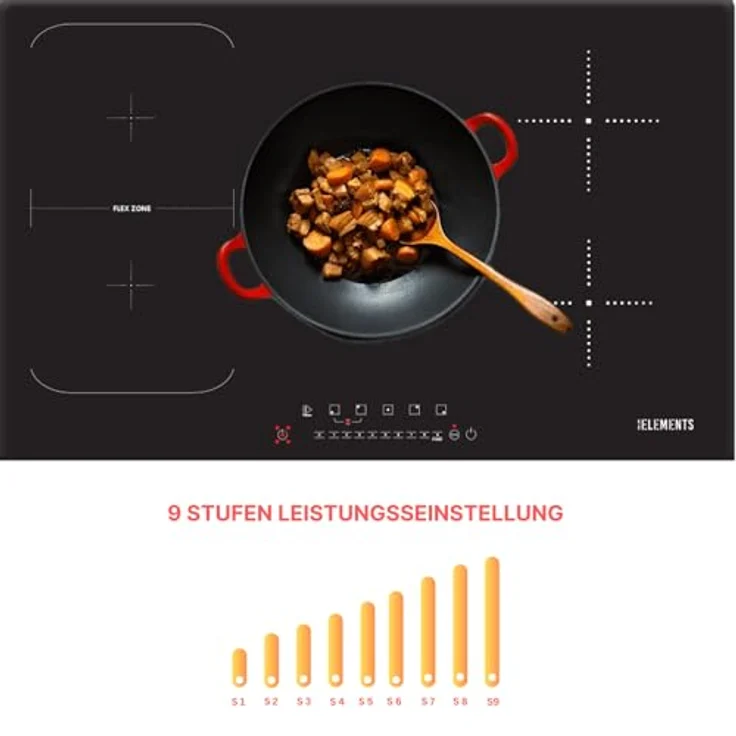 KB-ELEMENTS Induktionskochfeld 5 Platten - Induktionskochfeld 80cm, Autarkes Induktionskochfeld, 10200 Watt, Rahmenlos, Touch-Bedienung,99Min Timer, Kindersicherung, Aut. Abschaltung – Bild 5
