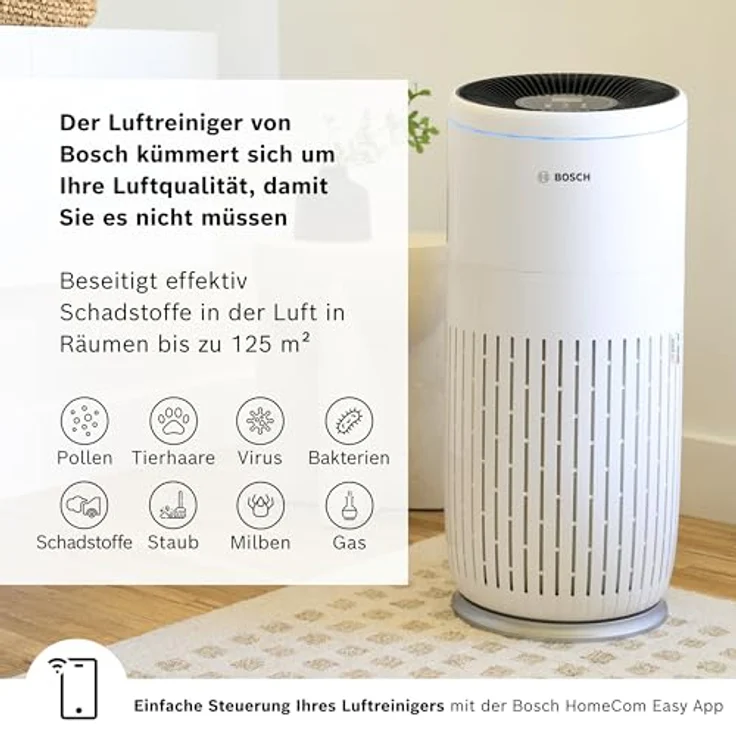 Bosch Air 6000i, App-gesteuerter Luftreiniger für Räume bis 125 m², 4-in-1 Luftfilter, Smart Sensor, Automatikmodus, Ruhemodus (< 25 dB(A)), CADR 600 m³/h – Bild 2