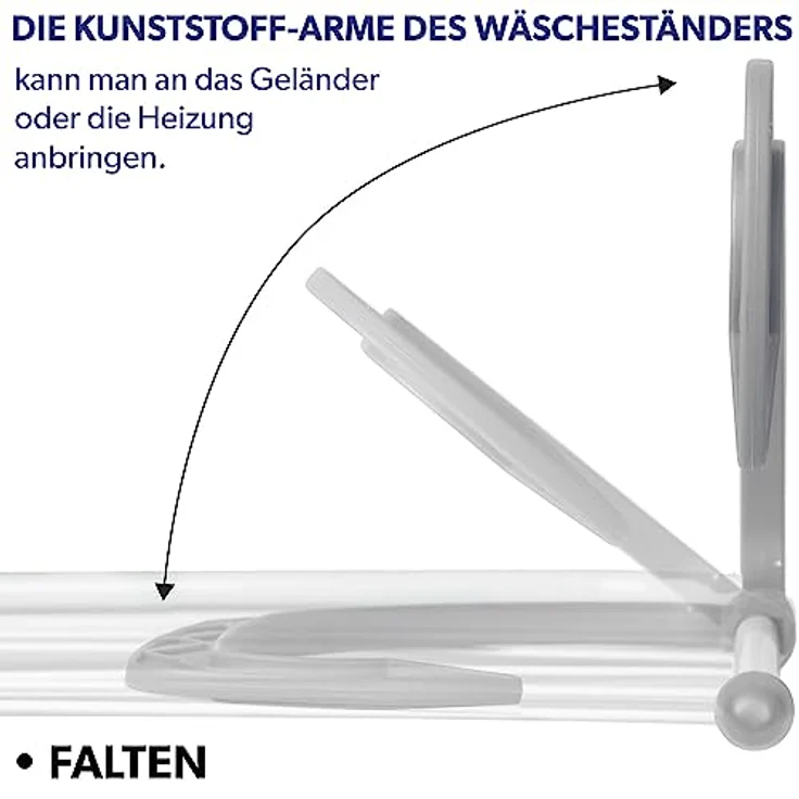 KADAX Balkonwäschetrockner, klappbarer hängender Wäscheständer, weiß, für Balkongeländer und Heizkörper, 5 Meter Wäscheleine – Bild 5