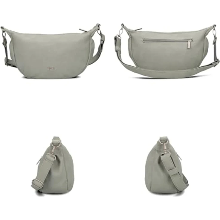 Zwei Mademoiselle.M Umhängetasche 34 cm, robuste Polyurethan-Handtasche mit Handyfach und verstellbarem Umhängeriemen, grau – Bild 3