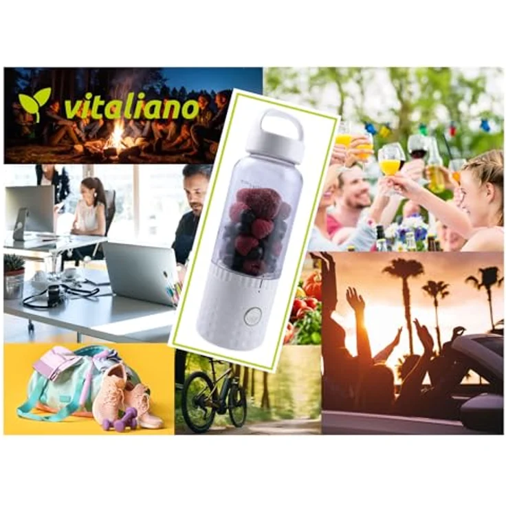 Vitaliano tragbarer Smoothie Maker to go, 500ml, wechselbare Flasche, USB, spülmaschinenfest, leichter Mixer, Standmixer, Weiss – Bild 6