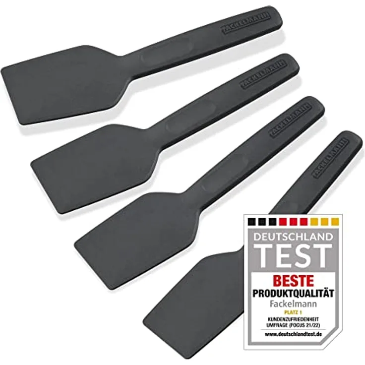 Fackelmann Statement Spachtel für Raclette 4er Set – Schaber mit ergonomischem Griff und Daumenmulde – Raclett-Schieber im praktischen 4 Stk Bundle – ca. 15,5 x 4 x 1 cm, Grau