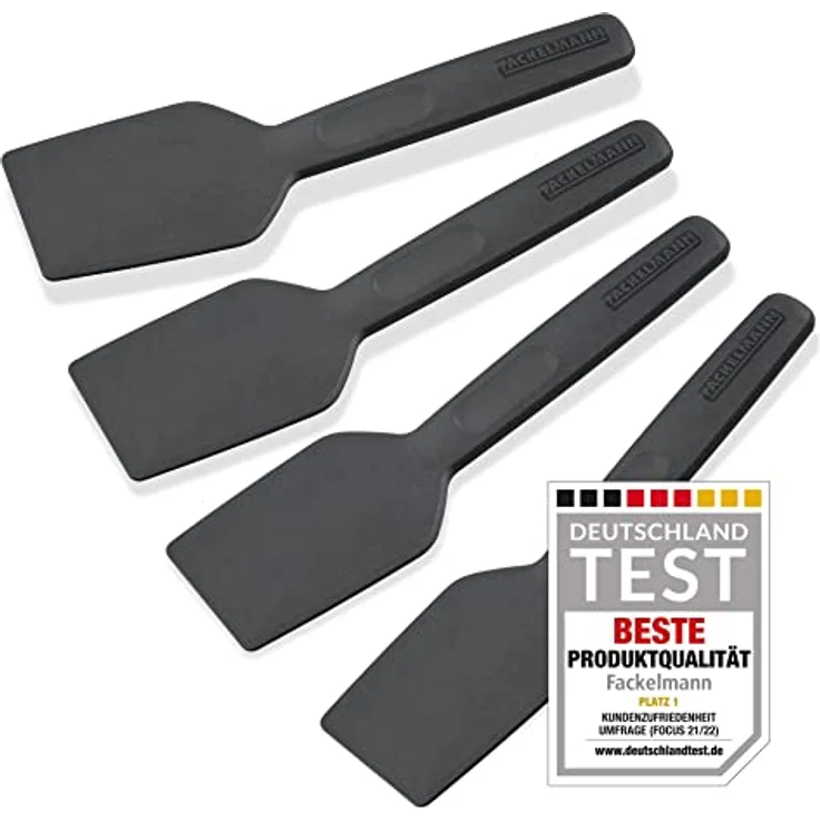 Fackelmann Statement Spachtel für Raclette 4er Set – Schaber mit ergonomischem Griff und Daumenmulde – Raclett-Schieber im praktischen 4 Stk Bundle – ca. 15,5 x 4 x 1 cm, Grau – Bild 1