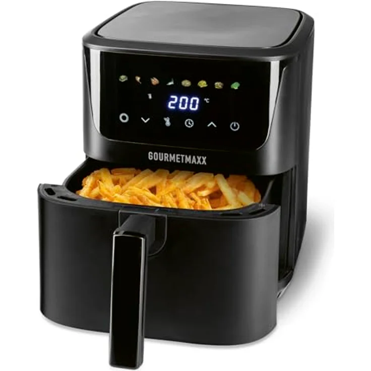 GOURMETmaxx Heißluftfritteuse 6,5 L, 1600 W schwarz – digitale Airfryer mit LED-Touchdisplay, Timer und 8 Programmen für fettfreies Frittieren, Grillen und Backen – Bild 1