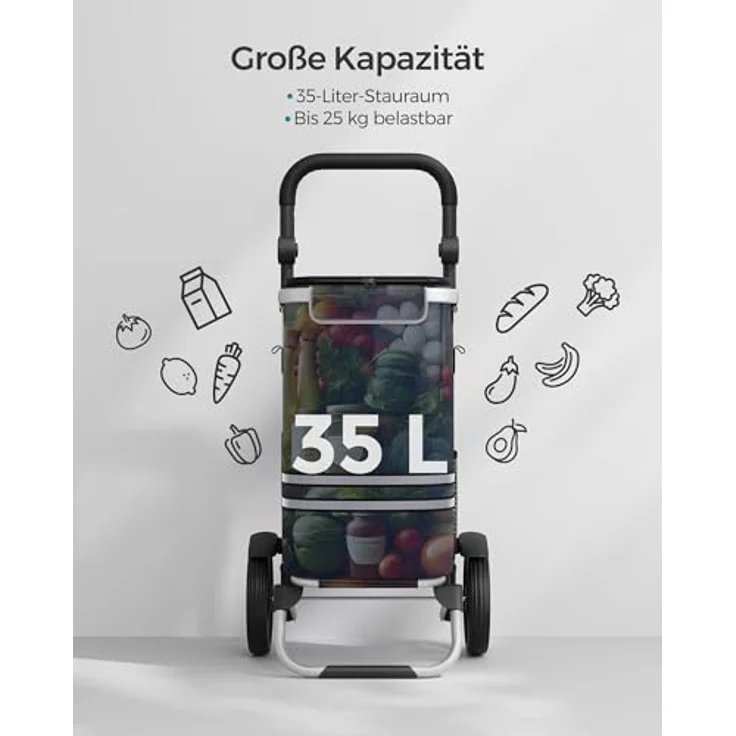 SONGMICS Einkaufstrolley KST02BU, Einkaufwagen mit 35 Liter Kühlfach, klappbar, abnehmbare Tasche, blau – Bild 4
