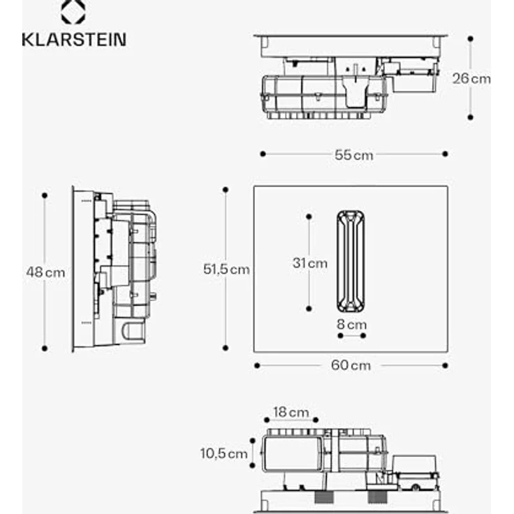 Klarstein AirJet FlexPro DSM_AirjFlexPro_60BK, Induktions-Kochfeld mit integrierter Dunstabzugshaube, 4 Zonen, 14 kW, A+ Effizienz, schwarz – Bild 7