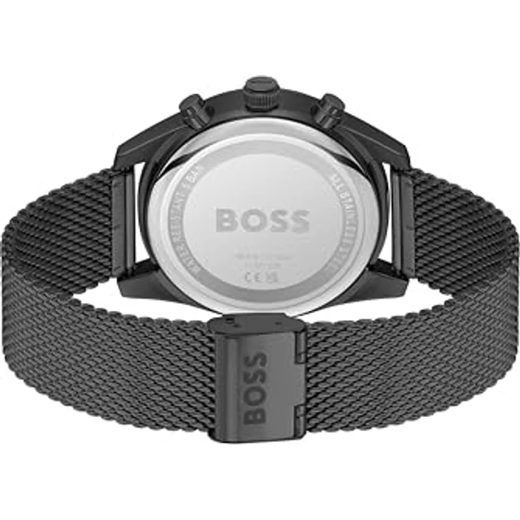 BOSS Chronograph Quarz Uhr SKYTRAVELLER, Edelstahlarmband mit schwarzem Zifferblatt und Datumsfunktion, 44 mm – Bild 3