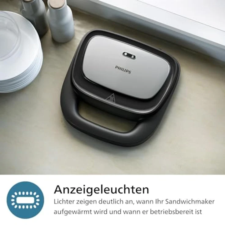 Philips Sandwichmaker 5000 Series HD2350/80, 3 austauschbare Plattensätze, 750 W, gleichmäßiges Aufheizen, kompakte Aufbewahrung, Schwarz / Silber - Preisvergleich – Bild 6