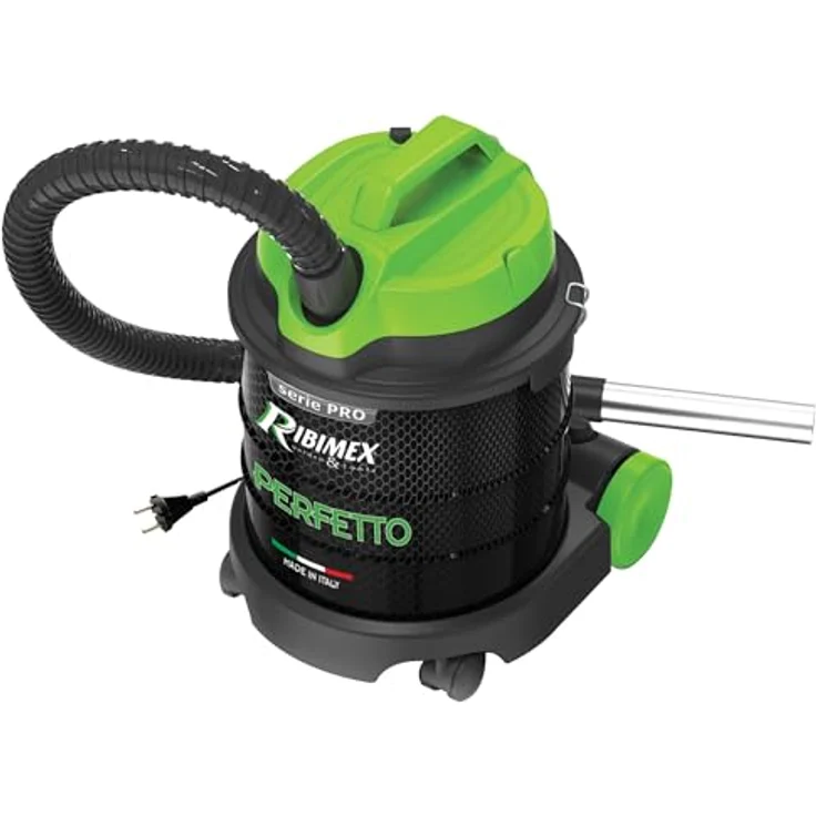 Ribimex Perfetto PRCEN020, Aschesauger mit 1200 W Motor, HEPA-Filter und integrierter Blasfunktion, Schwarz/Grün, 20 L silenzioso – Bild 2