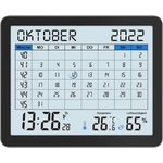 Techno Line WT2600, Tischuhr Funk-Uhr mit Tischkalender, DCF-77, 12/24h-Zeitanzeige, Innentemperatur- und Luftfeuchtigkeitsanzeige, zwei Weckalarme, schwarz