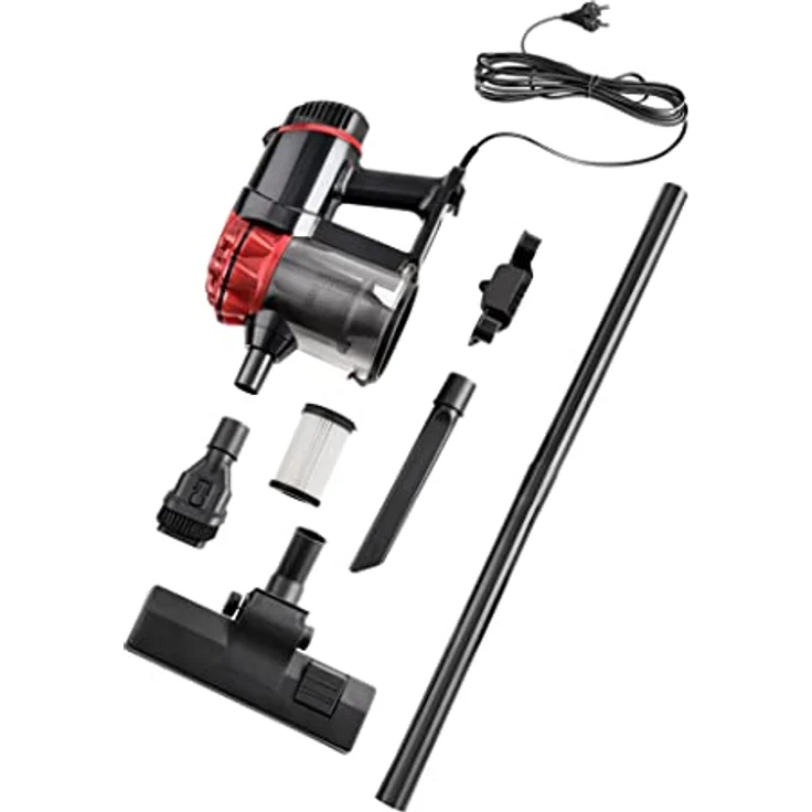 Venga! 2-in-1-Stiel- und Handstaubsauger, 4 m Anschlusskabel, beutellos, 2-in-1-Bodenbürste + 2 Extras, bis zu 20 kPa Saugleistung, rot/schwarz, 600 W, VG HVC 3001 – Bild 4