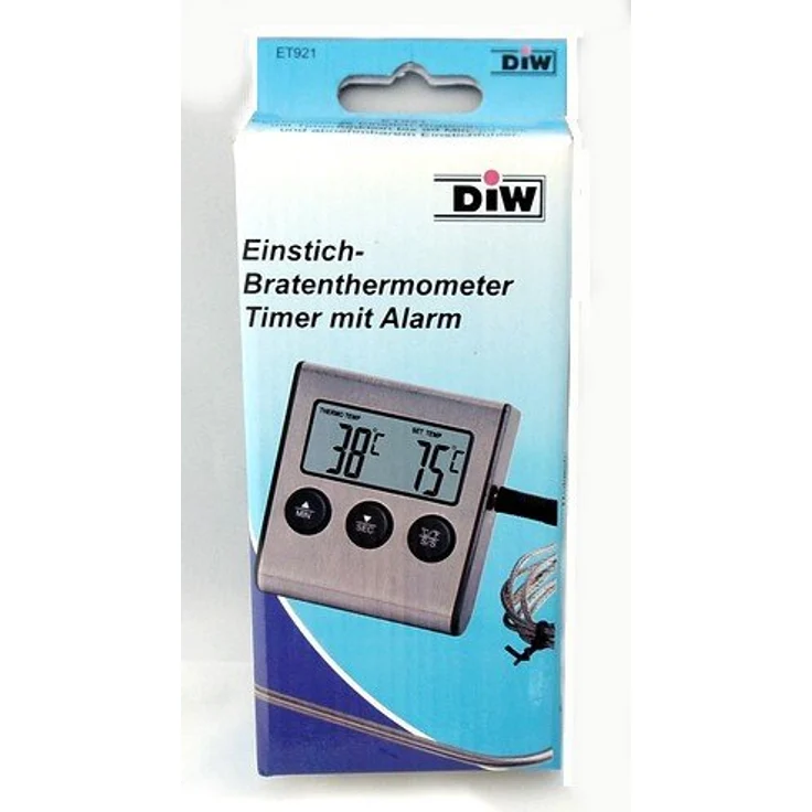DIW Bratenthermometer ET921, digitales Fleischthermometer bis 250°C mit Alarm, Timer und hitzefestem Einstichfühler – Bild 4