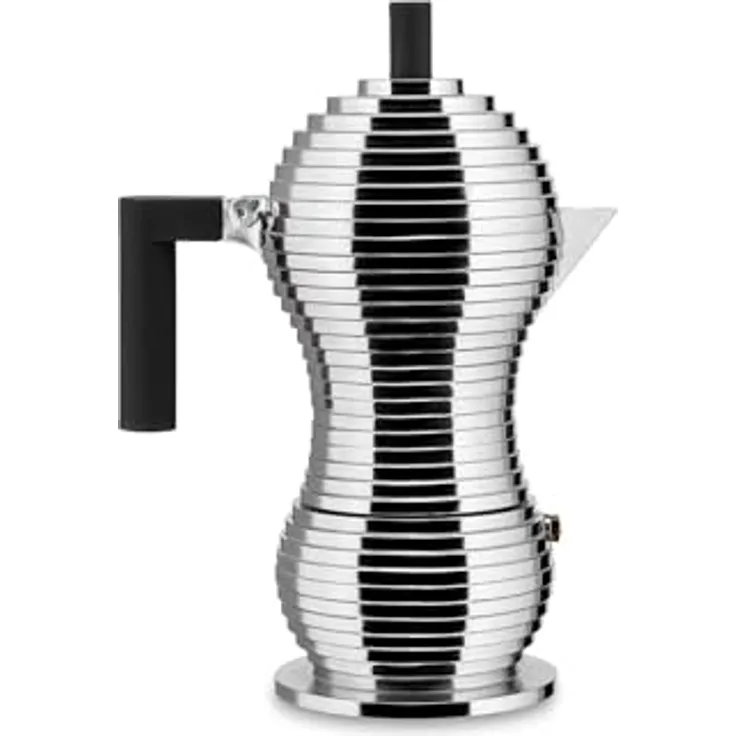 Alessi Pulcina, Espressokocher aus Aluminium, silberne Moka für perfekten Espresso