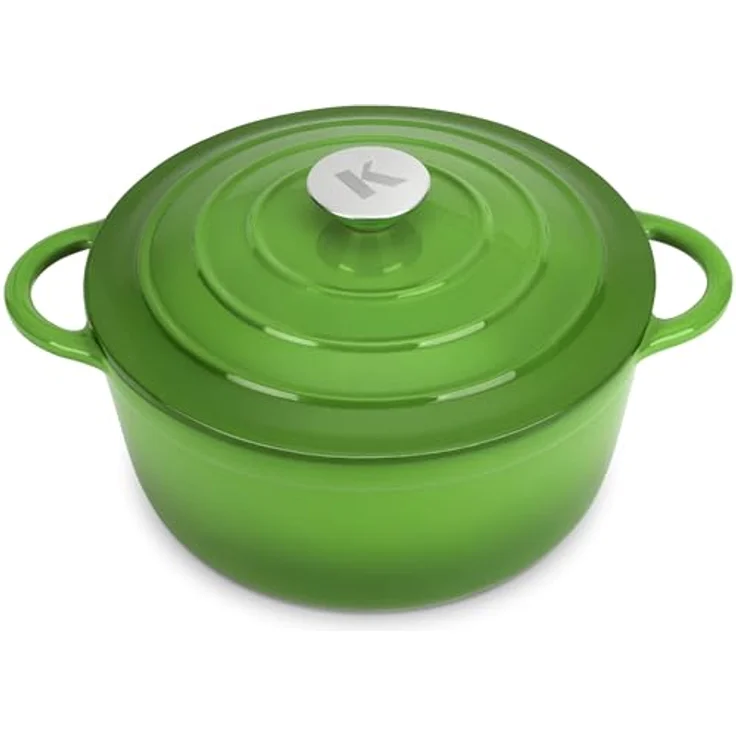 KLAMER Gusseisen Bräter 5 L, 25 cm Emaille Schmortopf mit Deckel, backofengeeignet bis 250 °C, ideal zum Braten, Schmoren und Brot backen, mit digitalem Rezeptbuch – Bild 1