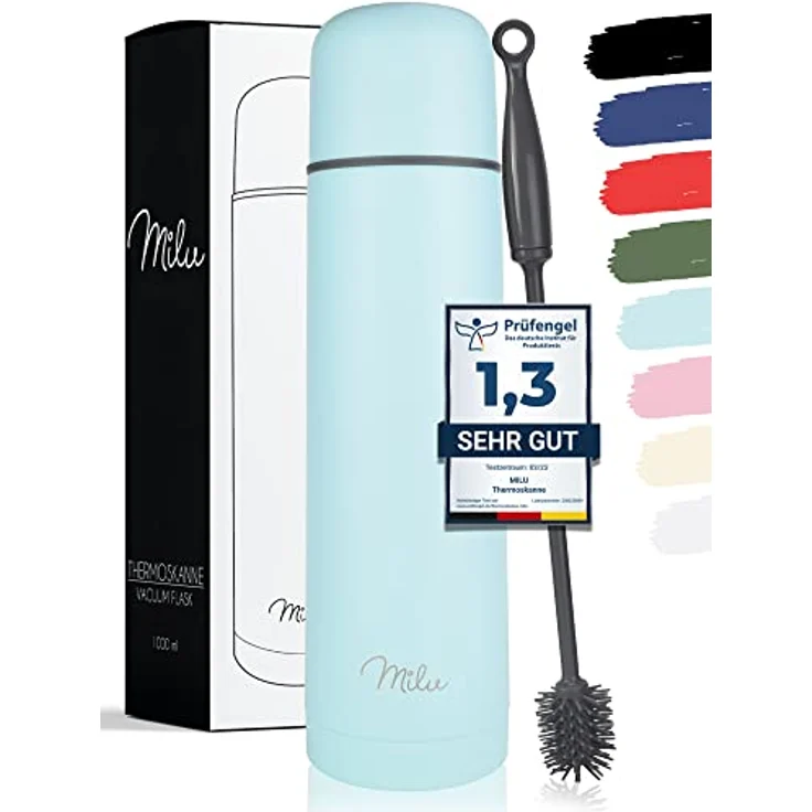 Milu Thermosflasche Thermoskanne Isolierflasche 1L, 750ml, 500ml - Isolierte Edelstahl Trinkflasche, 100% Auslaufsicher, Doppelwandisolierung (Babyblau, 750 ml) – Bild 1
