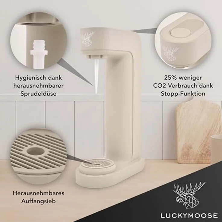 Luckymoose Infinity Wassersprudler mit 2x 1,25L spülmaschinenfesten Edelstahlflaschen – CO₂-sparende Mineralwasser Maschine, kompatibel mit blauen 60l CO₂-Zylindern – Bild 3