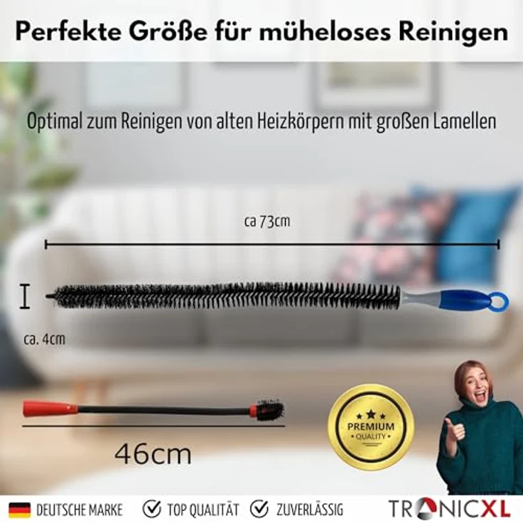 TronicXL XXL Heizkörper Reinigungsbürste + Staubsauger-Düse, 73cm Bürste und 46cm flexibler Aufsatz für alte Lamellenheizkörper, praktische und biegsame Reinigungslösung – Bild 5
