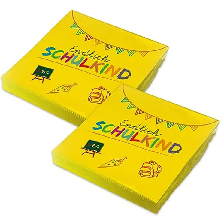 itenga Servietten Endlich Schulkind 30 x 30 cm 3-lagig 40 Stück für Einschulung Schulanfang 3lagig (Gelb)