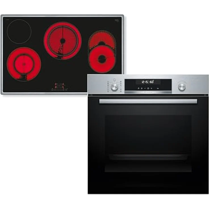 Bosch HBD672LS83 Einbau-Backofen-Set, 60 cm Backofen HBG578BS3 & 80 cm Elektro-Kochfeld PKH845BB1D, Pyrolyse, Air Fry, Touch Select, Edelstahl, 71 l, Bräterzone – Bild 1