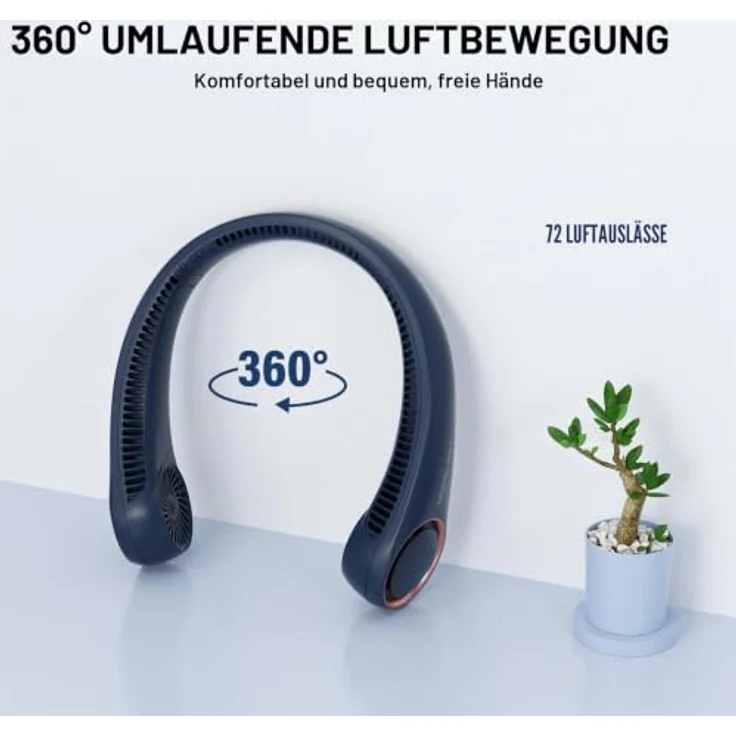 Morelax Tragbarer Hals Ventilator, 4000 mAh Akku, USB Nackenventilator mit 360° Luftstrom und 3 Geschwindigkeiten, blau – Bild 2