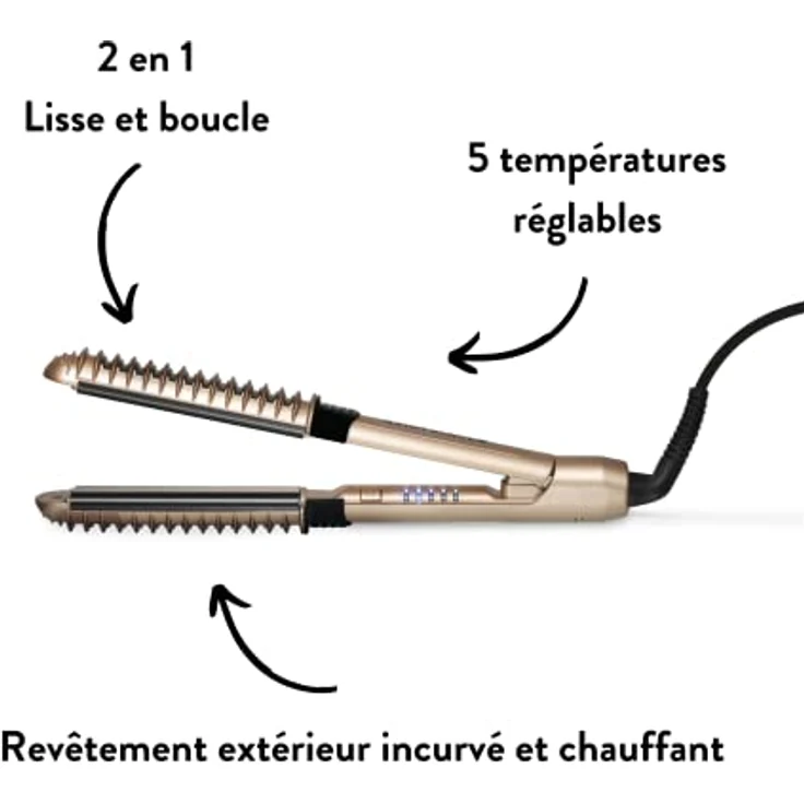 Demeliss - Saint Algue - XCURLER, 2 in 1 Curl -Glättchen, 24 mm gebogene Platten, Keramikbeschichtung, 5 einstellbare Temperaturen, Einhaltung der Haarfasern, lange Schnallen – Bild 4