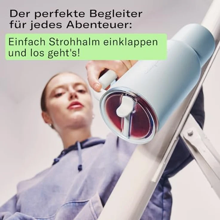 waterdrop® Thermobecher mit Strohhalm 1,1L – Auslaufsichere Edelstahltrinkflasche mit doppelwandiger Vakuumisolierung, hält Getränke bis zu 12 Stunden kalt – Bild 4